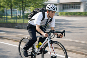 自転車で登校する学生